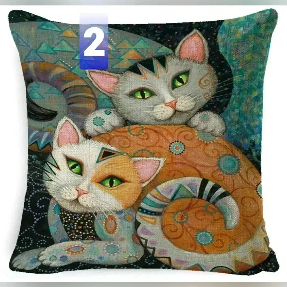Cat Set Of 4 Art Deco Artisan Accent Throw Geometric Pillow Covers Slip-On New